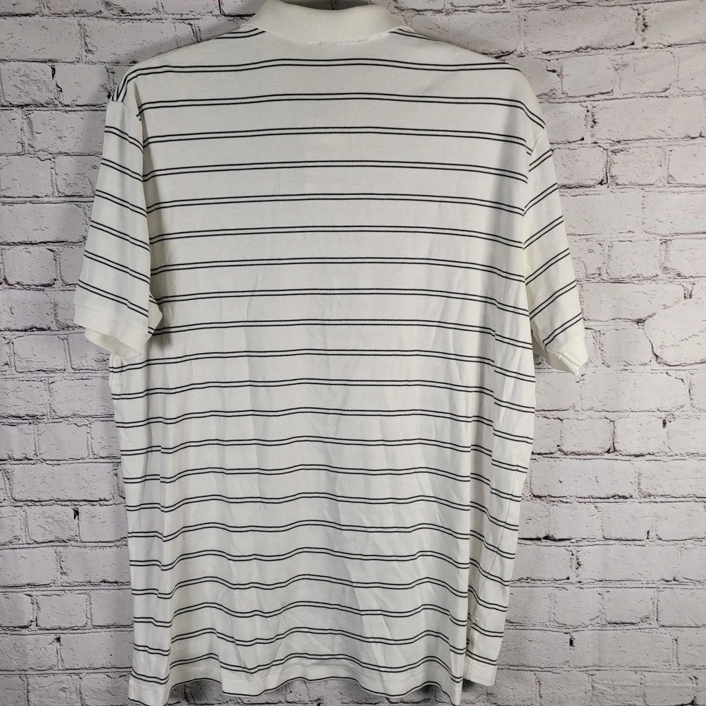 Vntg Ralph Lauren Polo Shirt Mens 2XL Blue White Stripe Short Sleeve White Pony‎